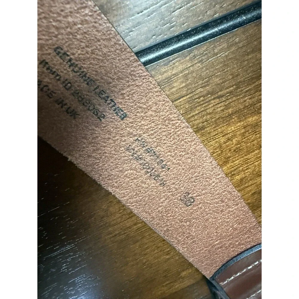 LL Bean Dress Belt Mens Size 38 Brown Thick LeatherBrass Buckle